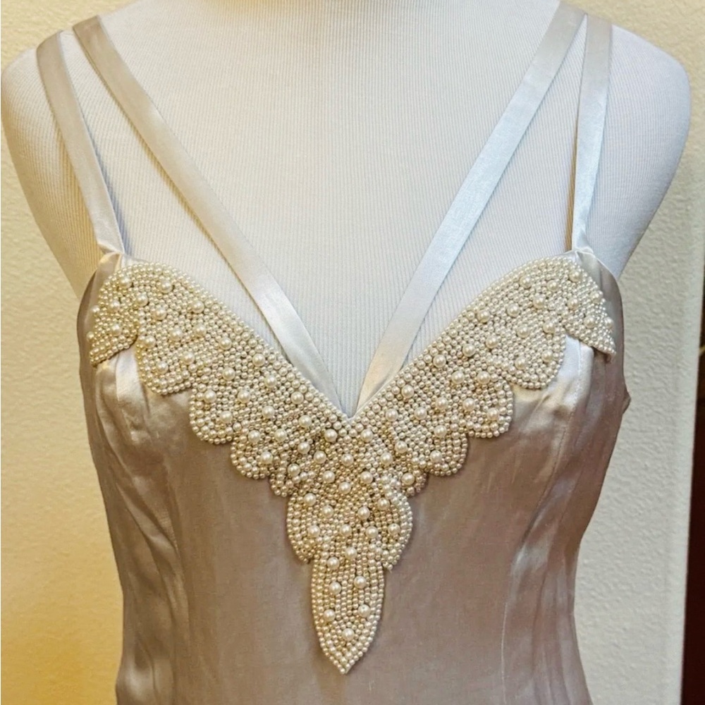 Elegant Silver Dress with Pearl Detailing